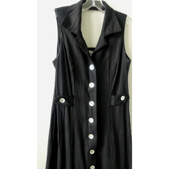 Maxi Black Ultra Dress Linen Rayon Blend Cut Out Back Size 12 MOP Minimalist - Picture 2 of 8